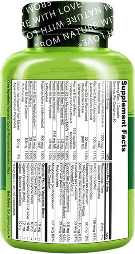 NATURELO One Daily Multivitamin for Men - with Vitamins & Minerals + Organic Whole Foods - Supplement to Boost Energy, General Health - Non-GMO - 60 Capsules | 2 Month Supply
