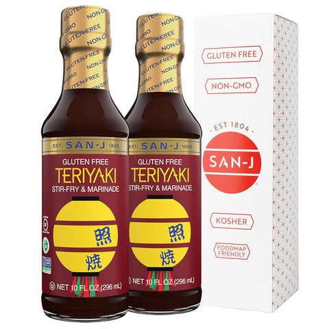 San-J - Spice of Life Variety Pack- Teriyaki, Orange Sauce, Szechuan, Thai Peanut - All Gluten Free Cooking Sauces - Non-GMO - 10 oz. Bottles - 4 Pack