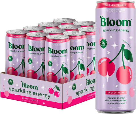Bloom Nutrition Sparkling Energy Drink Minis, Raspberry Lemon & Strawberry Watermelon, 7.5oz 12 Pack