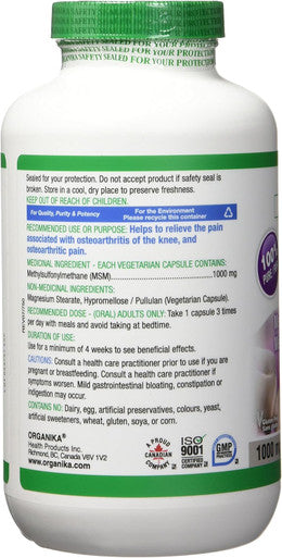 Organika Msm- Joint And Inflammation Support- 360 Vcaps