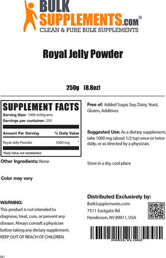 BulkSupplements.com Royal Jelly Powder - Royal Honey - Bee Supplement 250 Grams - 8.8 oz - 250 Servings