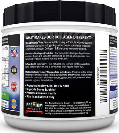 Collagen Powder for Women Men Vitamin C Elderberry Collagen Peptides Protein for Hair Growth Skin Nails Joint Bone Immune Support Defense Easy Mixing Amino Acids Keto Supplement 30 Days