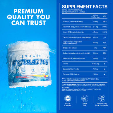 Evogen Hydration - Electrolytes Powder | Sugar-Free Electrolyte Powder Supplement for Hydration Energy and Recovery | Coconut Water B Vitamins Potassium | Strawberry Lemonade | 30 Servings