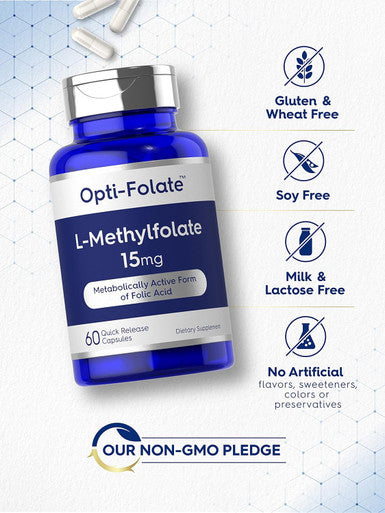 Carlyle L Methylfolate 15mg | 60 Capsules | Max Potency | Optimized and Activated | Non-GMO Gluten | Methyl Folate 5-MTHF | by Opti-Folate