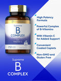 Carlyle Vitamin B Complex Plus Vitamin C | 250 Caplets | Vegetarian Non-GMO and Gluten Supplement