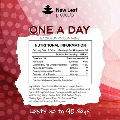 Leaf Products Apple Cider Vinegar Vegan Gummies Huge 3 Months Supply with The Mother High Strength + Vitamin B12 Folate Pomegranate & Beetroot Fresh Pure Unfiltered Vinegar Not Powder