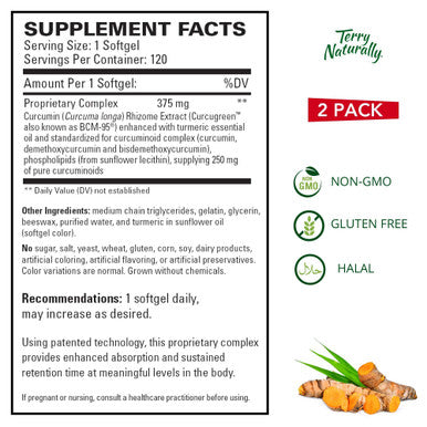 Terry ly CuraMed 375 mg (2 Pack) - 120 Softgels - Superior Absorption BCM-95 Curcumin Supplement, Promotes Healthy Inflammation Response - Non-GMO, Gluten-Free, Halal - 120 Servings