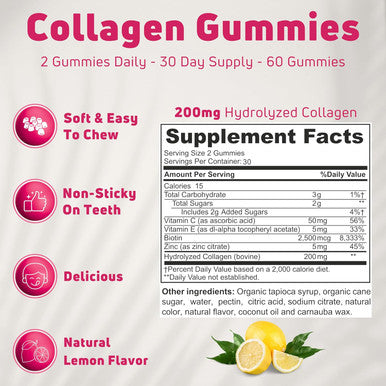 200Mg Hydrolyzed Gummy Collagen For Women & Men. 2500Mcg Biotin Gummies With 5Mg Vitamin E, 50Mg Vitamin C & 5Mg Zinc. Gluten-Free, Non-Gmo, Keto Friendly Adult Biotin And Collagen Vitamins