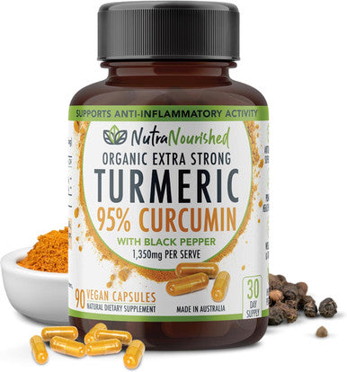 Organic Turmeric Curcumin With Black Pepper - 1350Mg Standardized Turmeric 95% Curcumin| Highest Strength Curcumin Curcuma Capsules | Made In Australia (90 Capsules)
