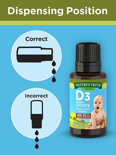 Vitamin D Drops for Infants | 400 IU | 9.2 mL | D3 Drops for Kids | Vegetarian, Non-GMO, Gluten Supplement | by Nature's Truth
