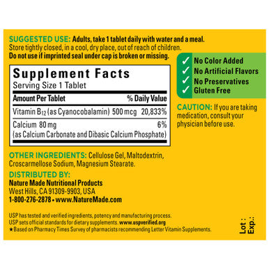 Nature Made Vitamin B12 500 Mcg Tablets 200 Count For Metabolic Health