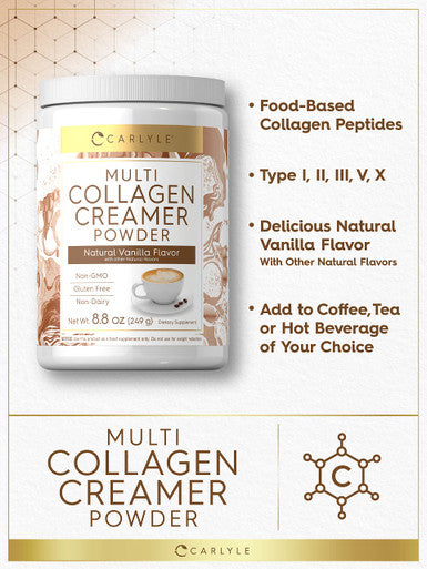 Carlyle Collagen Creamer 8.8Oz | Vanilla Multi Collagen Powder | Non-Dairy Supplement | Non-Gmo, Gluten Free | By Carlyle