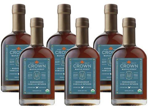 Crown Maple Certified Organic Madagascar Vanilla Infused Maple Syrup, Pure, Gluten Free, No Preservatives, Non-GMO Pairs well with Pancakes, Coffee, Cocktails & Brunch, 12.7 Fl Oz (Pack of 1)