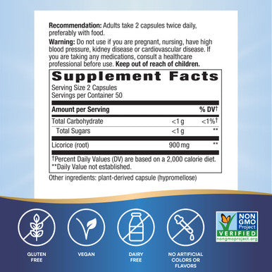 Nature's Way Licorice Root 900 mg per serving 100 Vegan Capsules