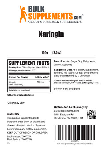 BulkSupplements Naringin Powder - Dietary Supplement, Sourced from Citrus - - 500mg , 200 Servings (100 Grams - 3.5 oz)