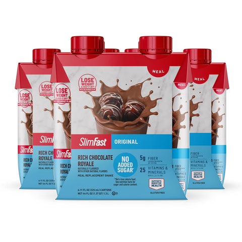 SlimFast Meal Replacement Shake, Original Creamy Milk Chocolate, No Added Sugar, Meal Replacement Shakes, 10g Ready to Drink Protein, 5g Fiber, 25 Vitamins and Minerals, 11 Fl. Oz, 12 Count