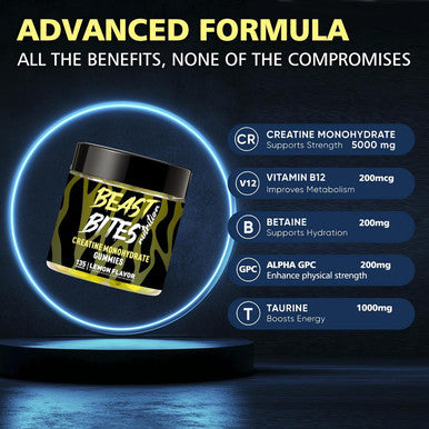 BEAST BITES Nutrition Creatine Monohydrate Gummies 5000mg (135 Count)-Lemon Flavor.