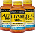 Mason Natural L-Lysine 500 mg with Calcium - Improved Immune Function, Enhanced Nutrient Absorption, Essential Amino Acid, 100 Tablets (Pack of 3)