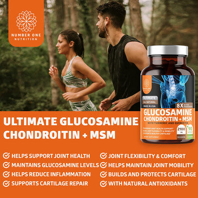 N1N Glucosamine with Chondroitin Turmeric MSM Boswellia Max Strength 2100mg Natural Joint Support Supplement for Relief Mobility Flexibility and Inflammation 90 Caps