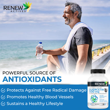Renew Actives Quercetin 500Mg - Max Potency, Natural Bioflavonoid Antioxidant - Free Radical Defense, Powerful Immune & Circulatory Protection - Boosted Energy For A Healthier Lifestyle - 60 Capsules