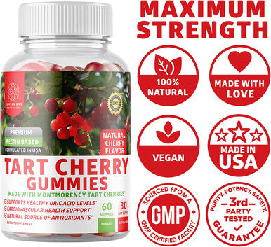 N1N Premium Tart Cherry Gummies Max Strength 2400mg Natural Tart Cherry Extract Celery Seed to Support Uric Acid Health Joint Mobility Muscle Recovery Supplement 60 Gummies