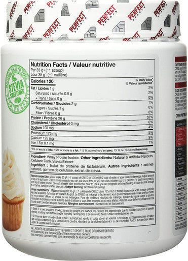 PERFECT SPORTS Creed Whey Protein Isolate Vanilla Cupcake 1lb 1 pound