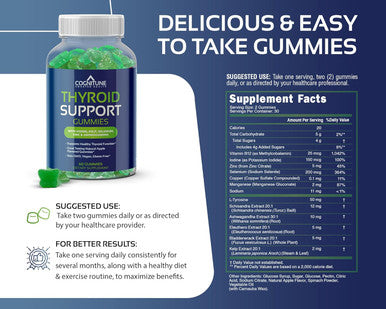 Thyroid Support Gummies For Women & Men - Non-Gmo, Vegan, Gluten-Free, With Iodine, Kelp, Ashwagandha, Zinc, Selenium And More - Natural Apple Flavor Thyroid Gummies Supplement For Hypothryoidism