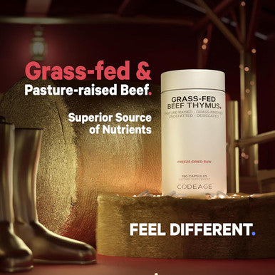 Codeage Grass Fed Beef Thymus Supplement Superfood ze Dried Non-Defatted Desiccated Thymus & Liver Pills Glandulars Meat Pasture Raised Beef Vitamins Non-GMO 180 Capsules