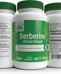 Berberine HCl 500mg Clinical Strength Blood Sugar Support Vegan Certified 3rd Party Tested All Plant Extract NonGMO Gluten Free Soy Free by Health Thru Nutrition Pack of 120