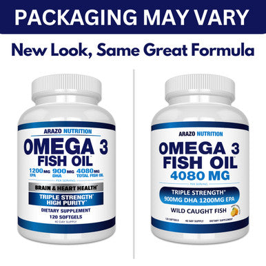 Arazo Nutrition Omega 3 Fish Oil 4,080Mg - High Epa 1200Mg + Dha 900Mg 120 Softgels