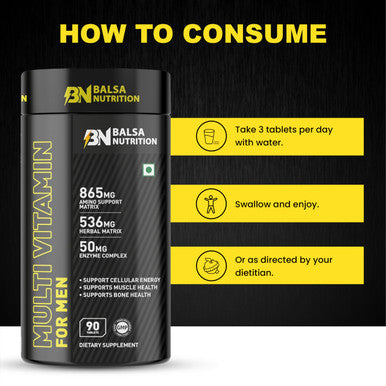 Balsa Nutrition Men's Multivitamin- 90 Tablets |Essential Daily Support For Men's Health, Boosts Immunity, Muscle Recovery, Bone Health, Mental Focus, Cellular Energy & Vitality |Non- GMO, Gluten Free
