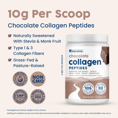 NativePath Collagen Peptides - Hydrolyzed Type 1 & 3 Collagen. Keto & Paleo Grass-Fed Protein Powder for Hair Skin Nails Bones Joints Digestion and More - No Gluten or Dairy (Chocolate 268g)