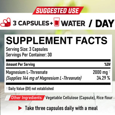 2000Mg Magnesium L-Threonate Capsules - 90 Capsules - 144Mg Elemental Magnesium Per Serving