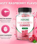 Built Nature Hair Vitamins - Ultra Strength Biotin 5000 Mcg With Vitamins C, E, D & B12 - Supports Hair Growth, Strength & Health - Vegetarian, Non-Gmo, Gluten-Free Gummy Supplement - Biotin For Women, 60 Gummies