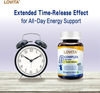 Lovita Timed-Release B Complex For Men 8-Hour Energy & Nutrient Metabolism Support With 10 Vitamin Bs, Vegetarian Tablets (60 Count)