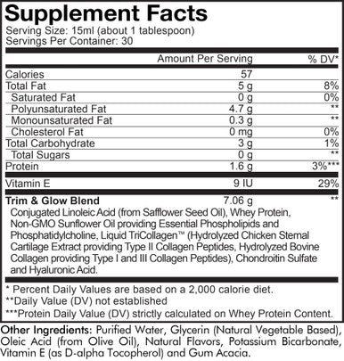 Codeage Liquid Collagen Supplement Vanilla Flavor, Beauty Trim & Glow Liposomal Collagen Peptides, CLA Conjugated Linoleic , Hyaluronic , Vitamin E, Hydrolyzed, Non-GMO, 15.22 fl oz
