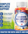 Calcium Magnesium Zinc Supplement Gummies With Vitamin D3 K2 Magnesium Glycinate Orange Berry Flavored Vegan Sugar Gluten Chewable For Men Women Kids
