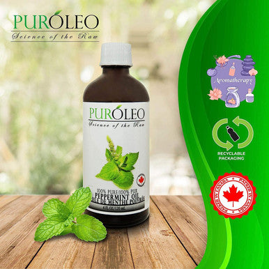 PUROLEO Peppermint Essential Oil, 4 FL OZ/120 ML (Large Bottle) 100% Pure Natural Undiluted, for Aromatherapy (MADE IN CANADA)