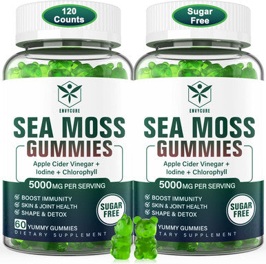 Envycure Sugar-Free Sea Moss Gummies 5000Mg Extra Strength Irish Moss Gel Supplement With Iodine Chlorophyll Unfiltered Acv D3 Burdock Root Bladderwrack For Immune Digestive Joint SkinVegan 120 Chews