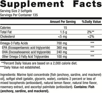 Metagenics OmegaGenics EPA-DHA 300mg - Daily Omega 3 Fish Oil Supplement to Support Cardiovascular Musculoskeletal and Immune System Health - 270 Softgels