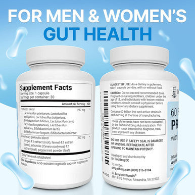 Dr. Berg 60 Billion Probiotic Supplement - Supports Occasional Constipation, Diarrhea, Gas & Bloating - Pre And Probiotics For Digestive Health - 30 Probiotic Capsules
