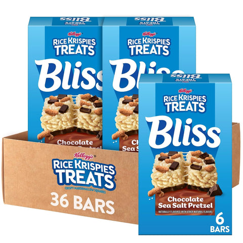 Rice Krispies Treats Bliss Crispy Marshmallow Squares Snack Bars Chocolate Sea Salt Pretzel 5oz Box (6 Bars)