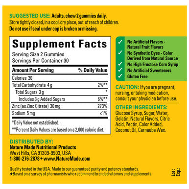 Nature Made Extra Strength Zinc Supplements 30 Mg 60 Zinc Gummies