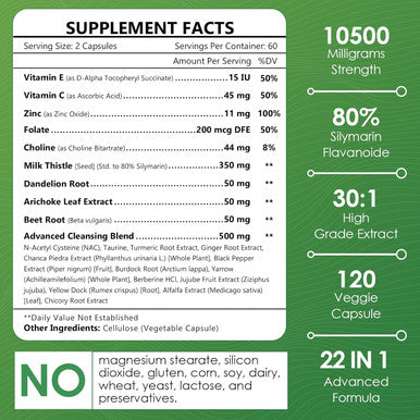 Milk Thistle Supplement For Liver Cleanse Detox & Repair, Liver Detox-Support Supplement With 350Mg Of 30:1 Milk Thistle Extract Equivalent To 10500Mg, 120 Veggie Capsules(60 Days Supply)
