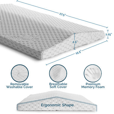 Comfilife Lumbar Support Pillow For Sleeping Memory Foam Pillow For Back Pain Relief - Side Back And Stomach Sleepers- Triangle Wedge Pillow - Bed Rest Pillow - Medium-Soft (White Standard)