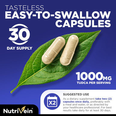 Nutrivein Tudca+ Liver Support Supplement 1000Mg - Liver Detox And Cleanse For Liver Health - 30 Day Supply (60 Capsules, Two Daily)