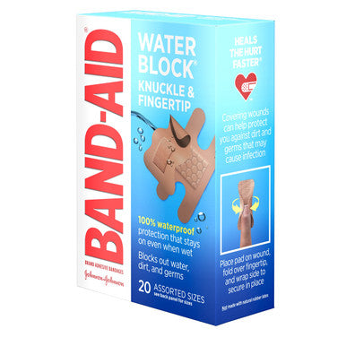 Band-Aid Brand Water Block Waterproof Adhesive Bandages For Minor Cuts And Scrapes, Fingertip And Knuckle, 20 Ct (Pack Of 6)