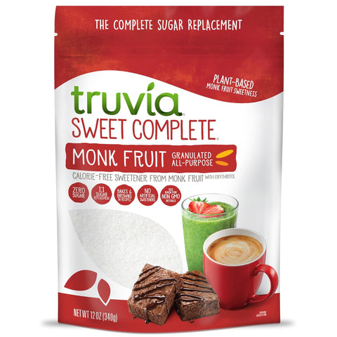 Truvia Sweet Complete Monk Fruit Sweetener, Granulated, 12 oz Bag | Erythritol, chicory root & monk fruit; measures like sugar, bakes & browns; non-GMO, kosher, vegan; keto