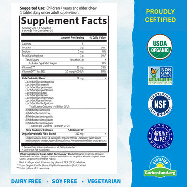 Garden of Life Dr. Formulated Probiotics Organic Kids+ Plus Vitamin C & D - Watermelon - 5 Billion Cfu Gluten Dairy & Soy Free Immune & Digestive Health Supplement No Added Sugar - 30 Chewables