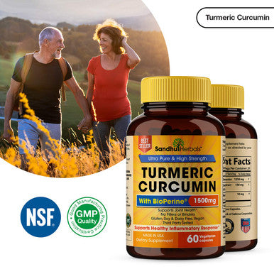 Turmeric Curcumin with Black Pepper Extract 1500mg Highest Potency High Absorption Joint & Healthy Inflammatory Support with 95% Curcuminoids 60 Veggi Capsules